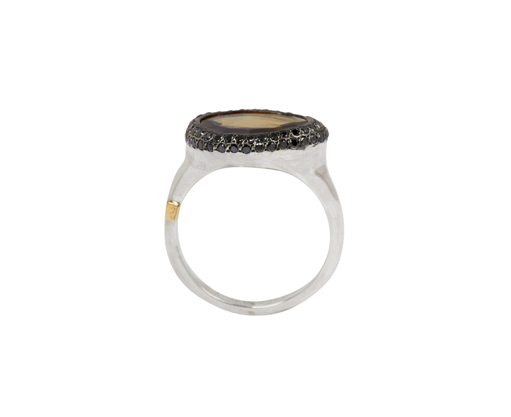 Rosa Maria Beer Quartz and Black Diamond Olax Ring - Top Down