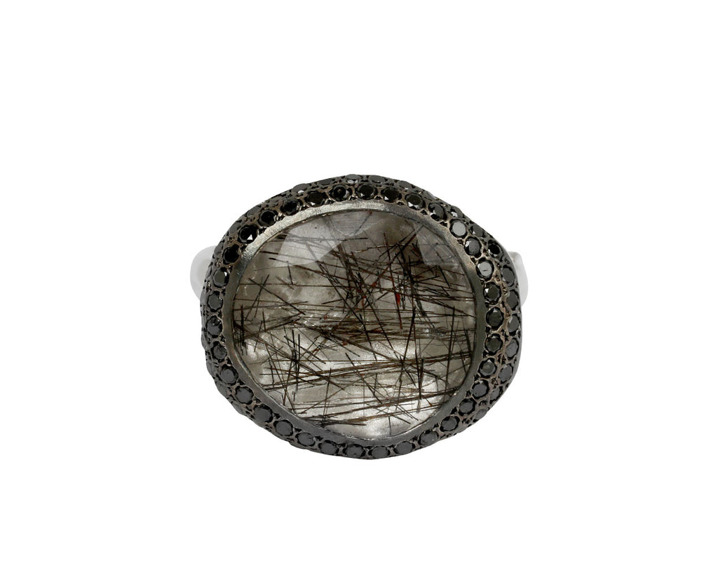 Rosa Maria Black Rutilated Quartz and Black Diamond Baskar Ring