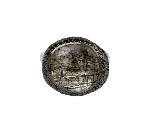 Rosa Maria Black Rutilated Quartz and Black Diamond Baskar Ring