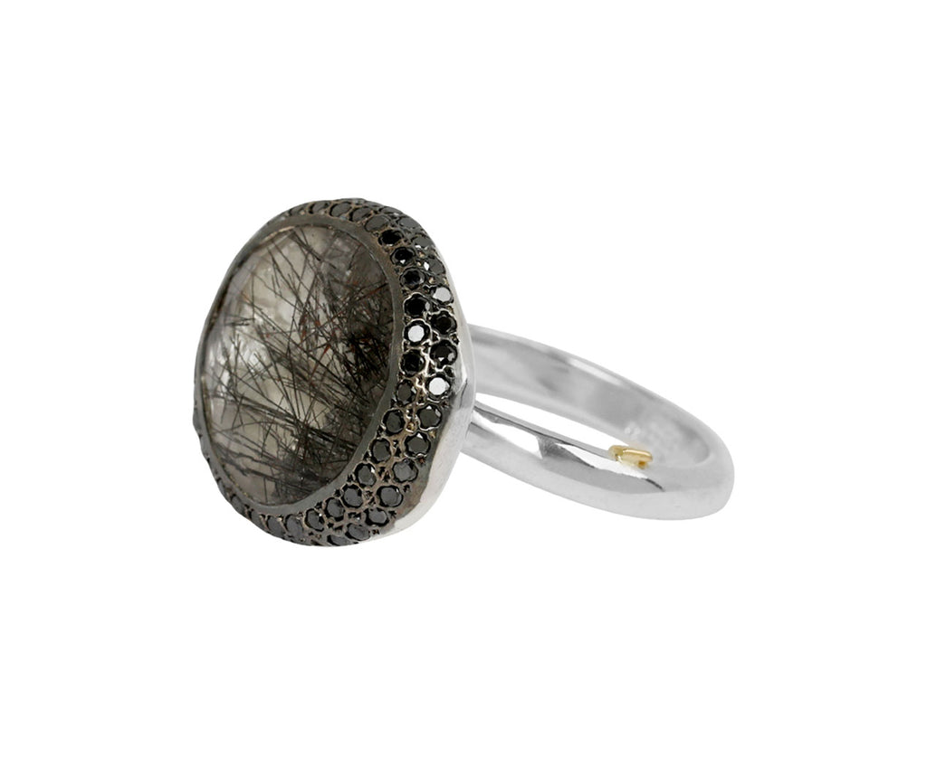 Rosa Maria Black Rutilated Quartz and Black Diamond Baskar Ring - side