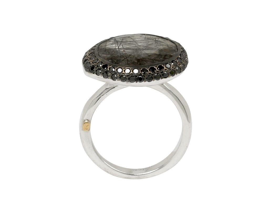 Rosa Maria Black Rutilated Quartz and Black Diamond Baskar Ring - top down