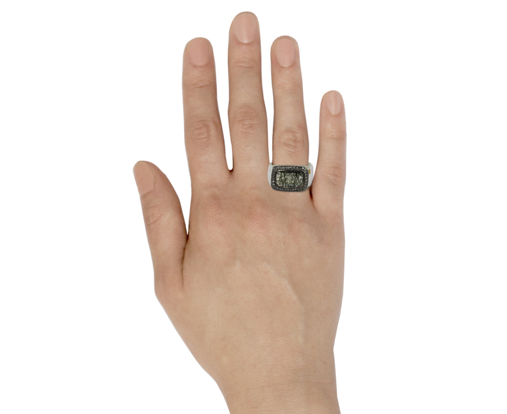 Rutilated Quartz and Icy Grey Diamond Nasila Ring