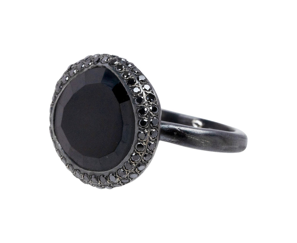 Black Spinel and Black Diamond Baskar Ring