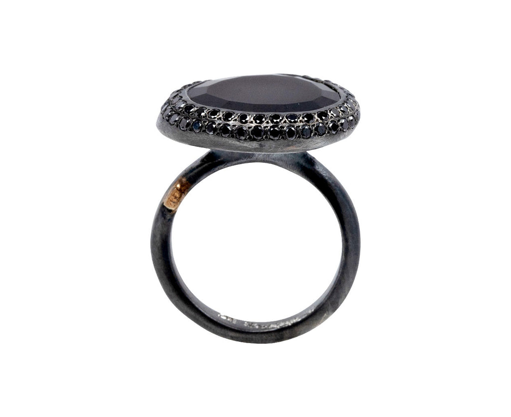 Black Spinel and Black Diamond Baskar Ring