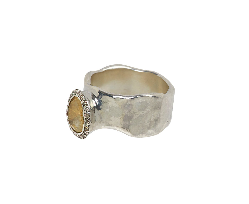 Rosa Maria Golden Rutilated Quartz and Cognac Diamond Addison Ring - Side View