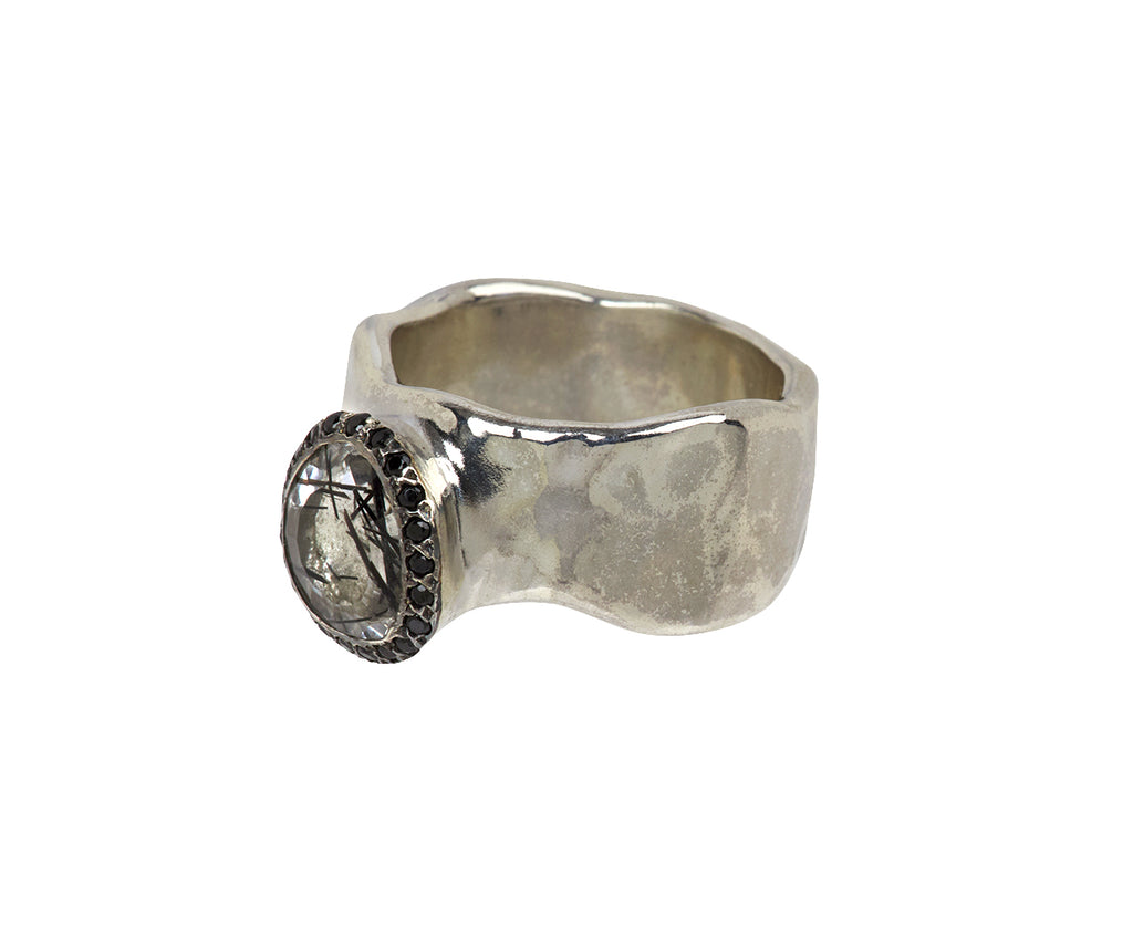 Rosa Maria Black Rutilated Quartz and Black Diamond Addison Ring - Side View