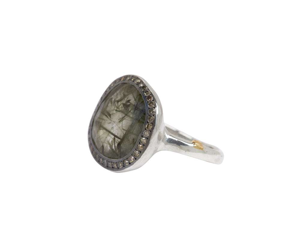 Rosa Maria Green Rutilated Quartz and Cognac Diamond Junya Ring - Angled View
