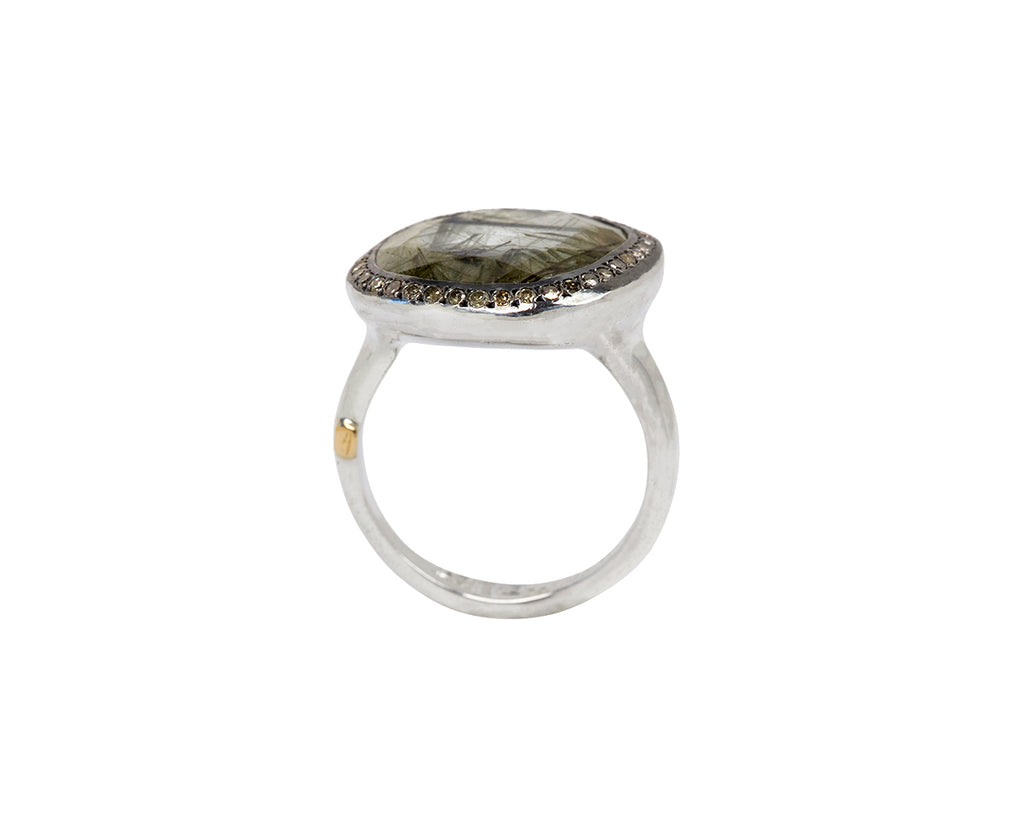 Rosa Maria Green Rutilated Quartz and Cognac Diamond Junya Ring - Top Down View