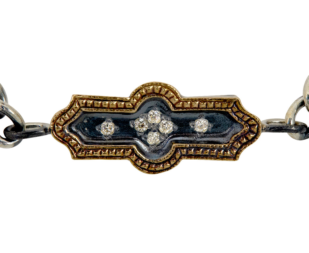 Rusty Thought Mixed Metal and Diamond Bracelet - Closeup