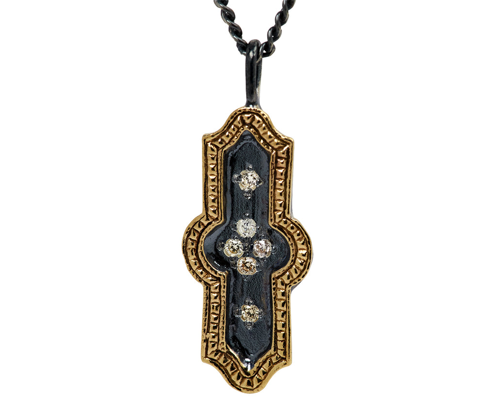 Rusty Thought Mixed Metal and Diamond Pendant Necklace - Closeup