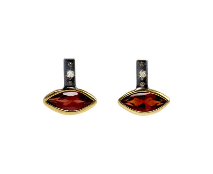 Rusty Thought Mixed Metal Garnet and Diamond Stud Earrings