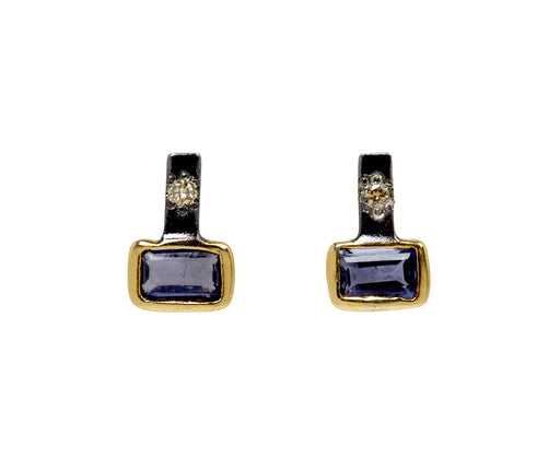 Rusty Thought Mixed Metal Iolite and Diamond Stud Earrings
