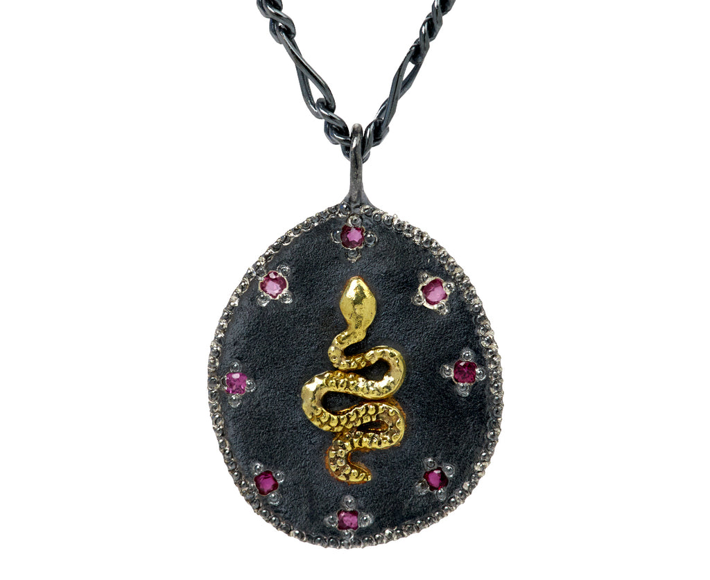 Rusty Thought Mixed Metal and Ruby Pendant Necklace - Closeup #2