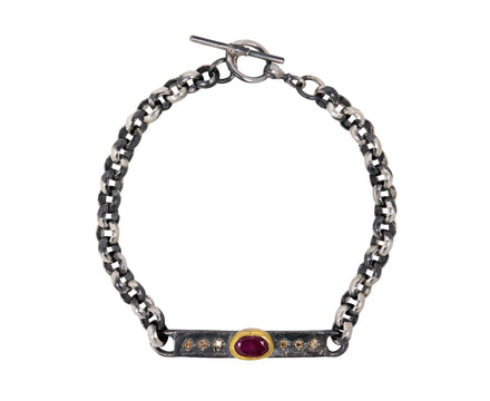 Rusty Thought Mixed Metal Ruby and Diamond Bar Bracelet