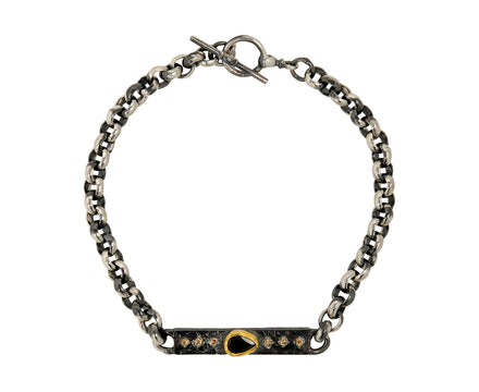 Rusty Thought Silver Sapphire and Diamond Bar Bracelet