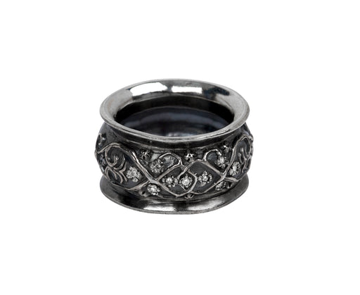 Rusty Thought Engraved Pattern Flat Diamond Band