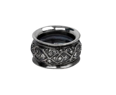 Rusty Thought Engraved Pattern Flat Diamond Band