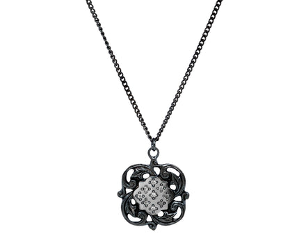 Rusty Thought Shield Flower Diamond Pendant Necklace