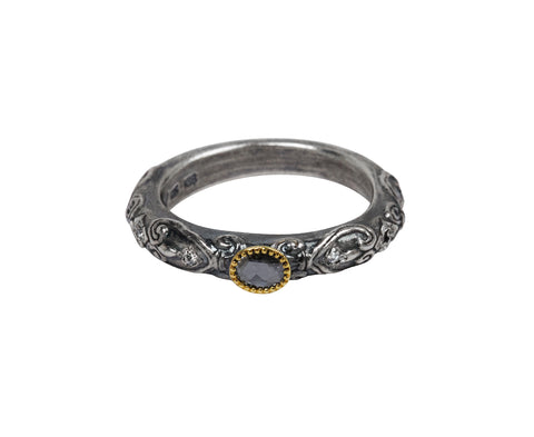 Rusty Thought Engraved Pattern Diamond Ring