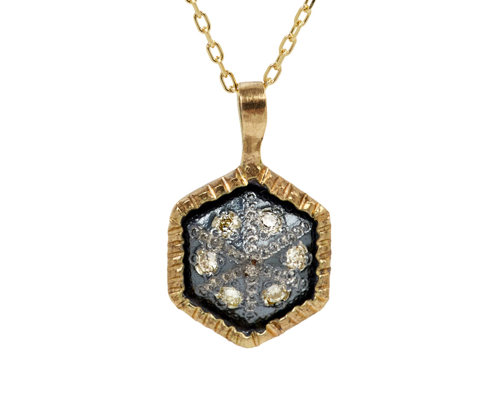 Rusty Thought Mixed Metal and Diamond Pendant Necklace - Closeup