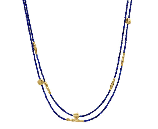 Long Lapis Flora Beaded Necklace