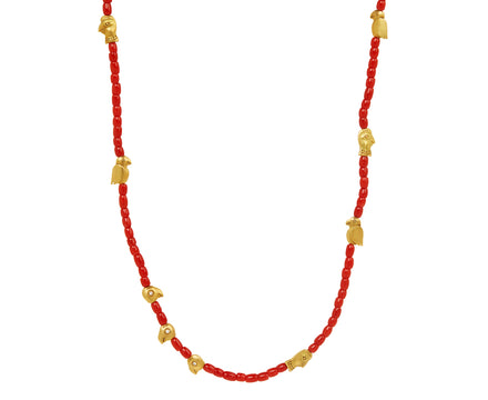 Mediterranean Red Coral Fable Animals and Strange Characters Bead Necklace