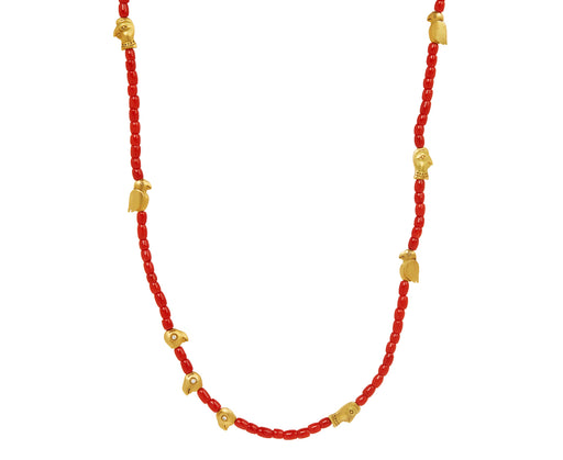 Mediterranean Red Coral Fable Animals and Strange Characters Bead Necklace