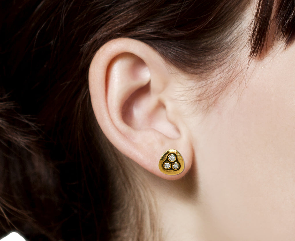 Alex Sepkus Swirling Water Diamond Stud Earrings - profile closeup