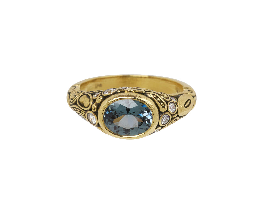 Blue Gray Spinel and Diamond Ring