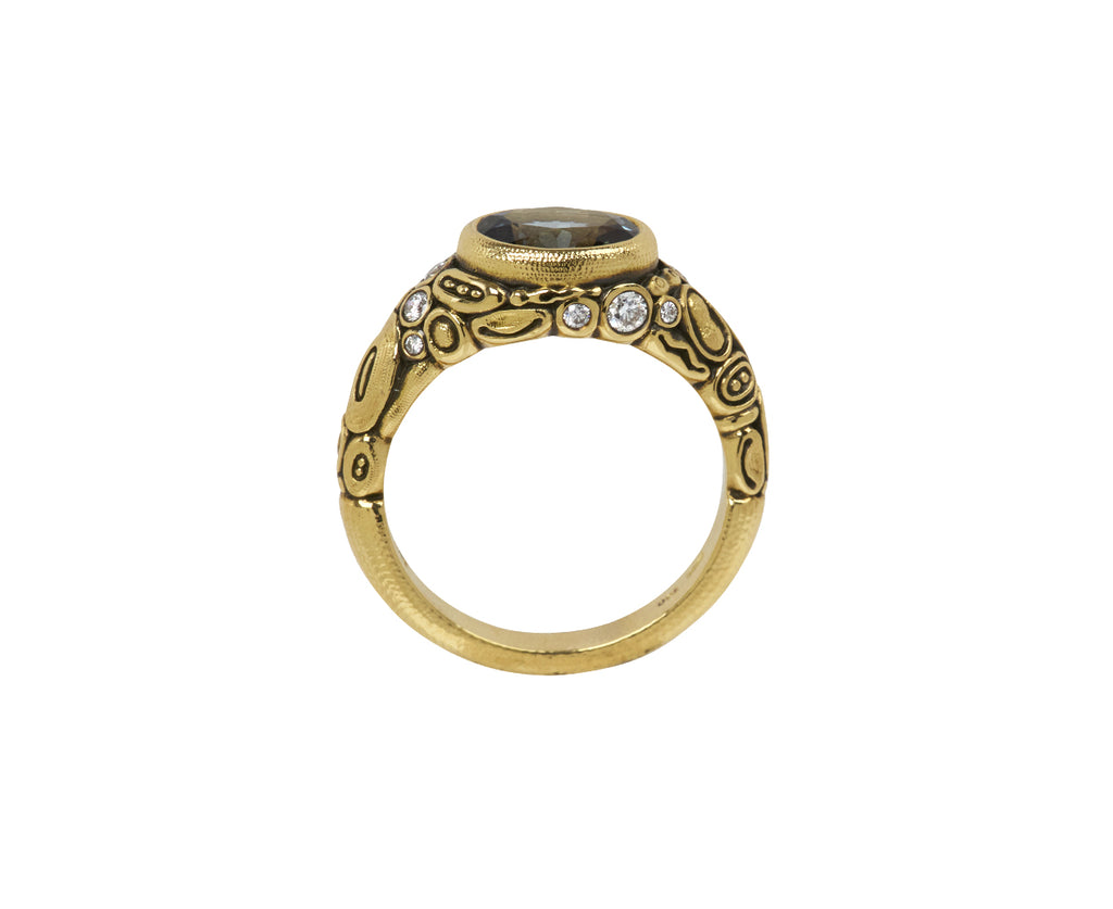 Blue Gray Spinel and Diamond Ring