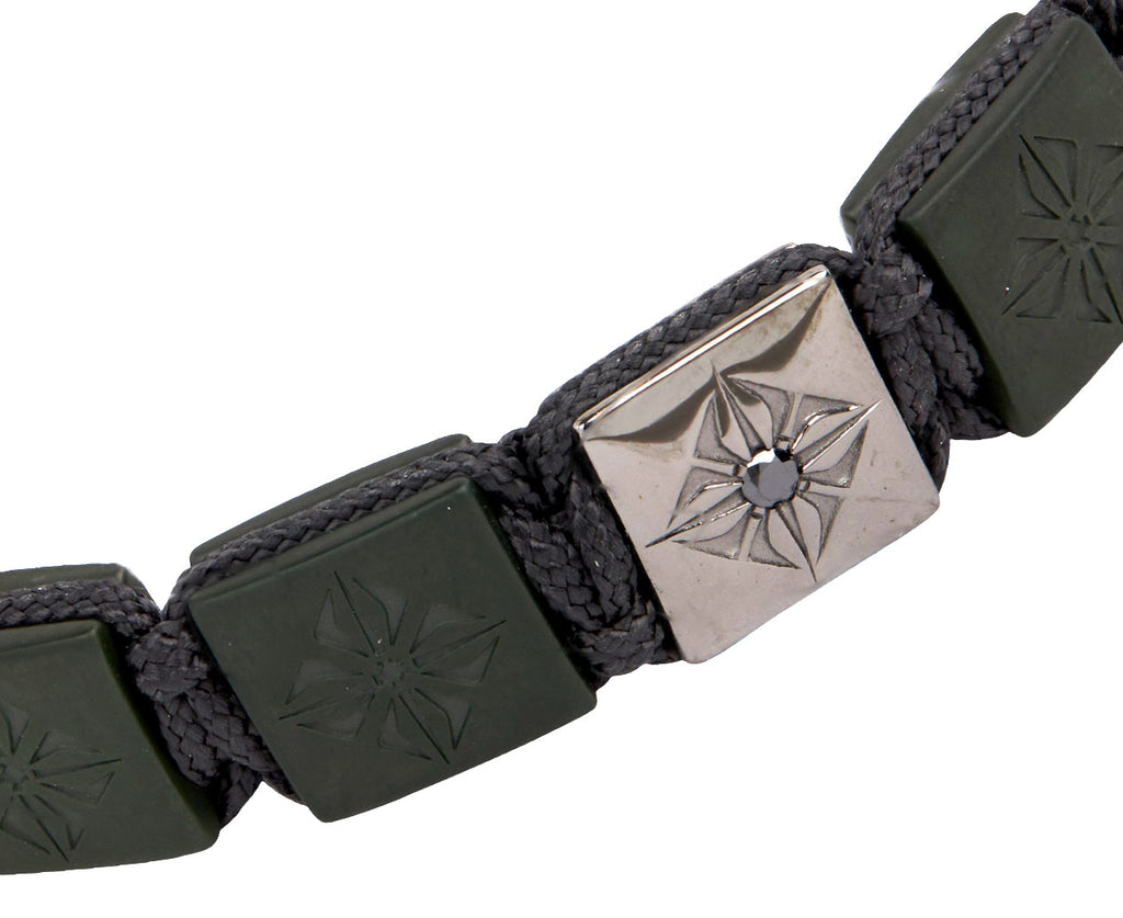 Green Ceramic Square and White Gold Bead Bracelet