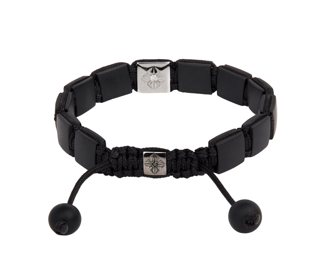 Smooth Black Ceramic and White Gold Bead Bracelet