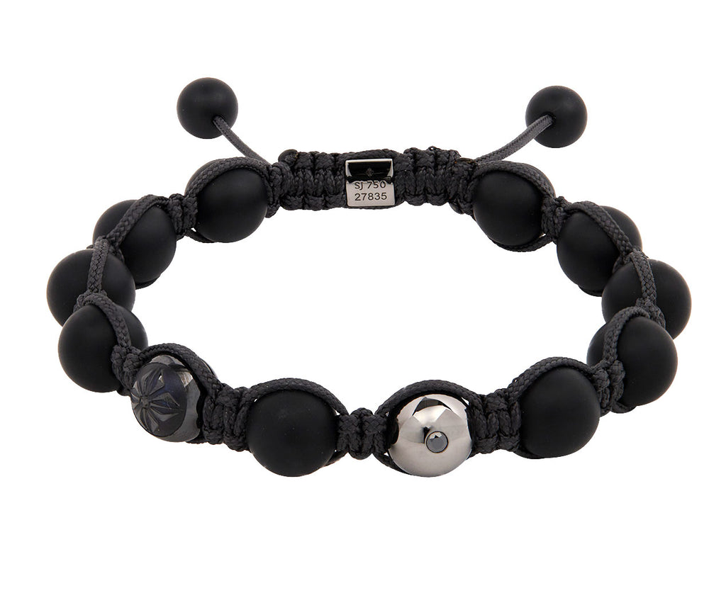 Black Onyx and White Gold Bead Bracelet