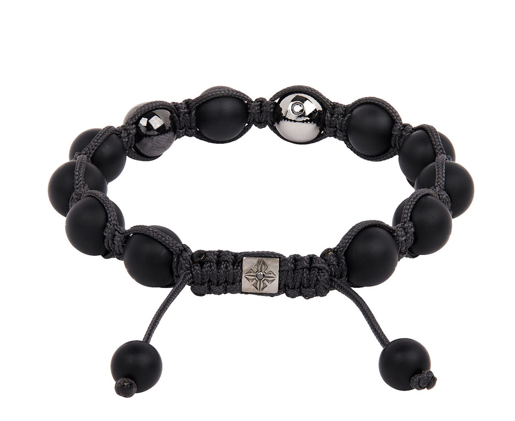 Black Onyx and White Gold Bead Bracelet