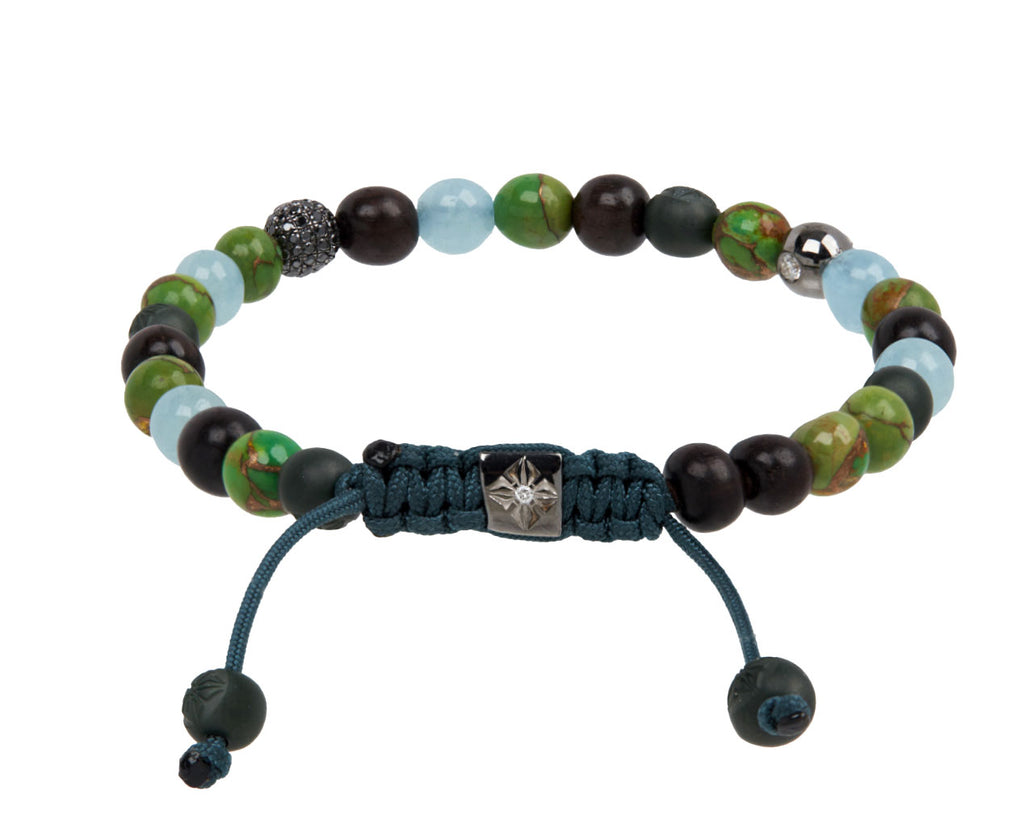 Ebony, Turquoise, and Aquamarine Bead Bracelet