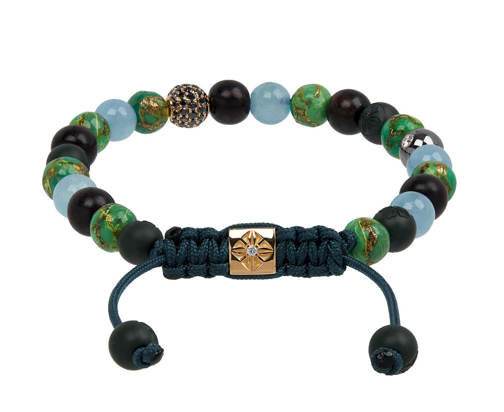 Turquoise, Aquamarine and Ebony Bead Bracelet