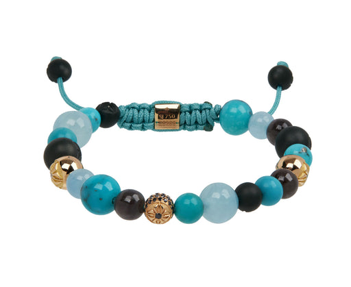Turquoise, Aquamarine and Yellow Gold Bead Bracelet