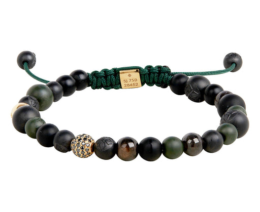 Green Ceramic, Onyx and Sapphire Bead Bracelet