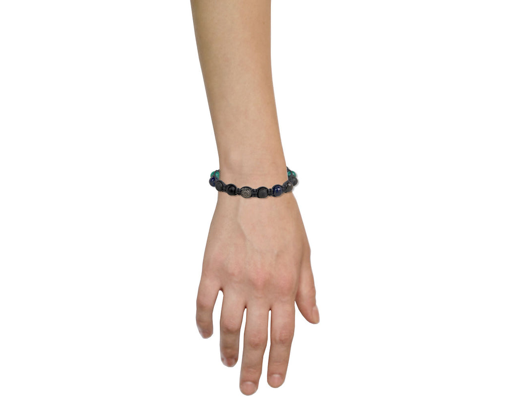 Onyx, Sapphire And Emerald Bead Bracelet