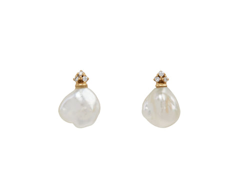 Keshi Pearl and Diamond Balloon Earrings