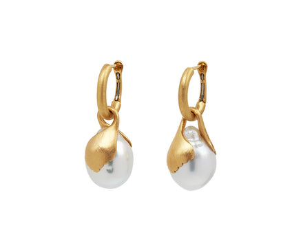 South Sea Pearl Dangle Hoop Earrings