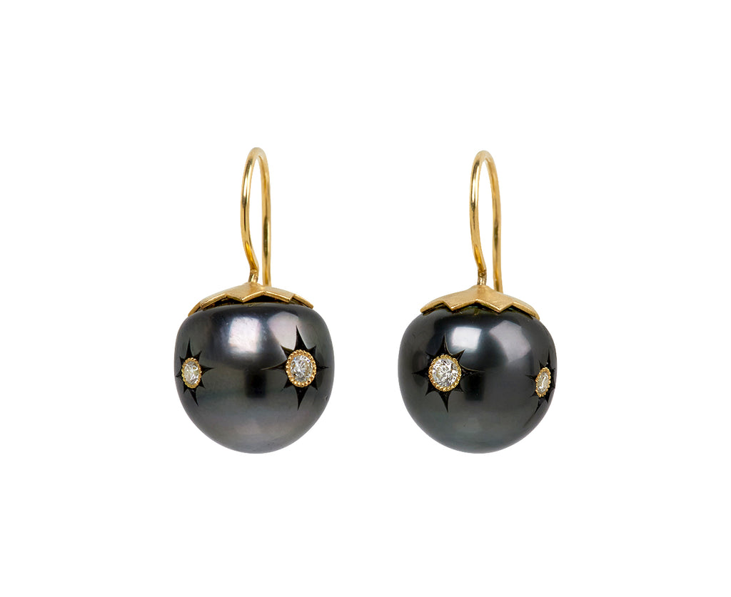 Black Pearl and Diamond Polaris Earrings
