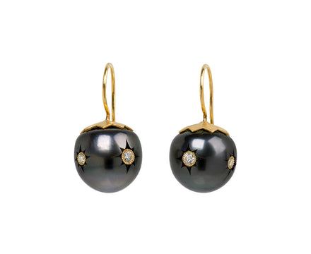 Black Pearl and Diamond Polaris Earrings
