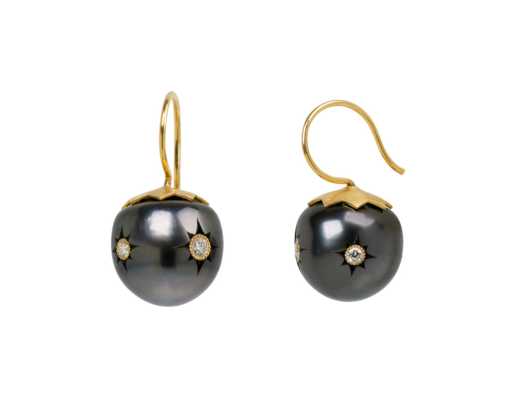 Black Pearl and Diamond Polaris Earrings