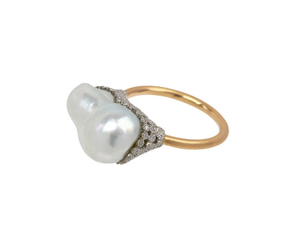 South Sea Keshi Pearl and Diamond Ring