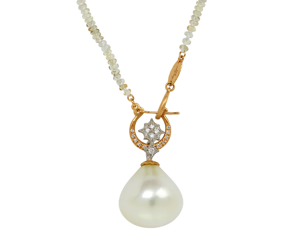 South Sea Pearl & Melee Diamond Pendant Sapphire Bead Necklace