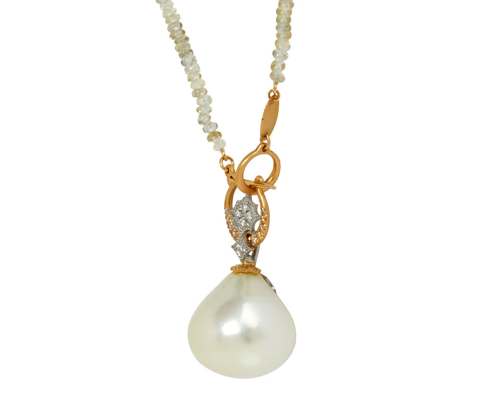 South Sea Pearl & Melee Diamond Pendant Sapphire Bead Necklace