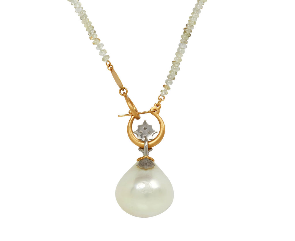South Sea Pearl & Melee Diamond Pendant Sapphire Bead Necklace