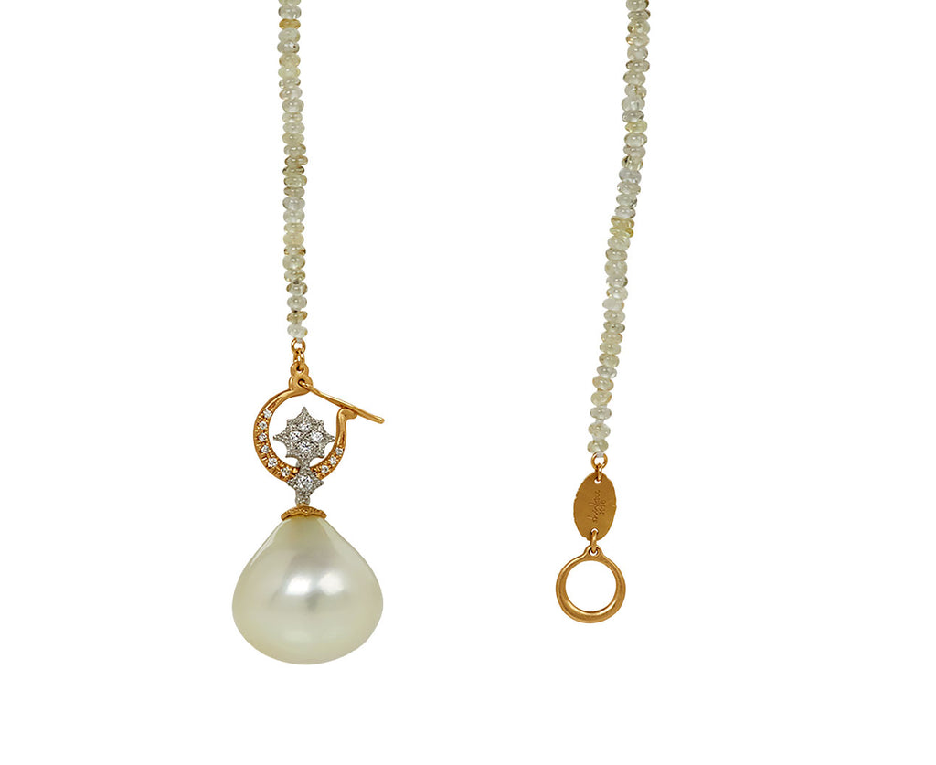 South Sea Pearl & Melee Diamond Pendant Sapphire Bead Necklace