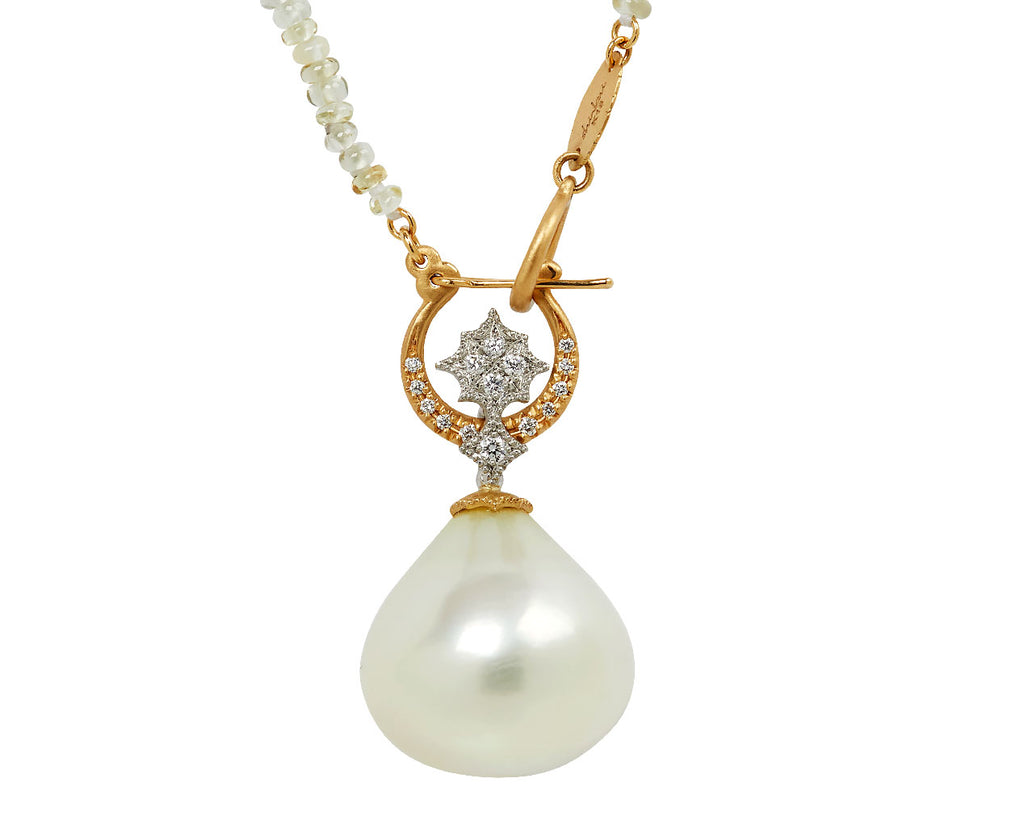 South Sea Pearl & Melee Diamond Pendant Sapphire Bead Necklace